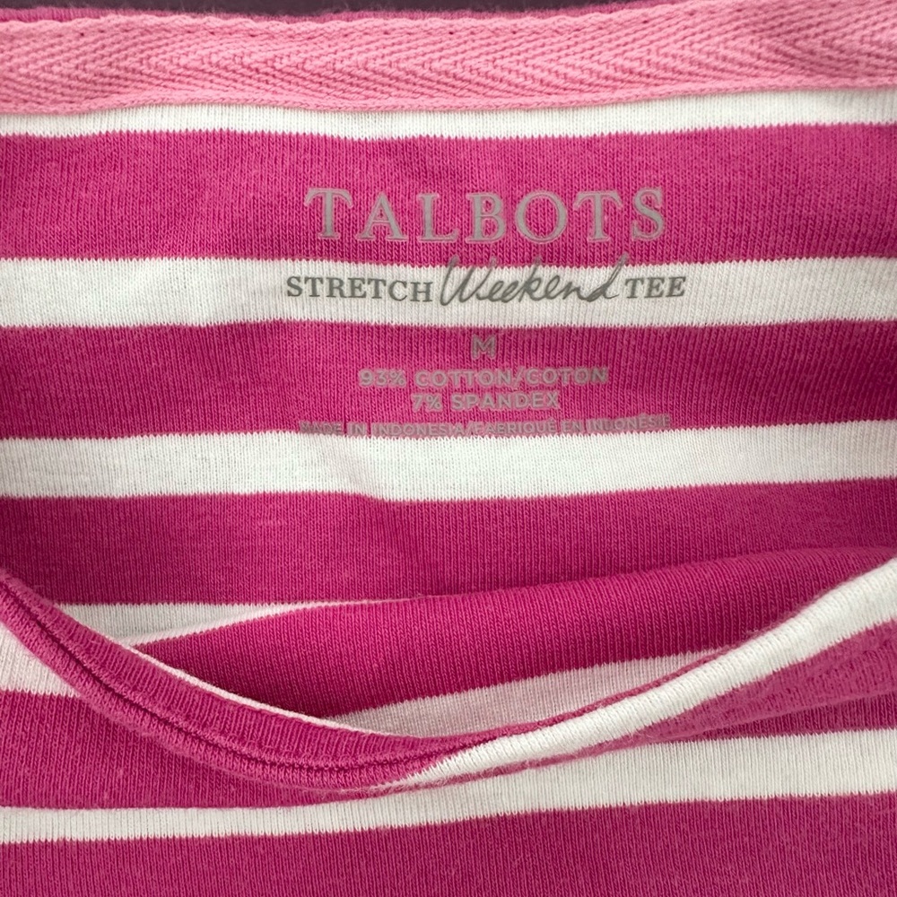 Talbots Pink & White Striped Boatneck Top / M - Picture 3 of 5